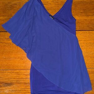 Bebe Sexy Royal Blue Asymmetrical Sheer Chiffon Shoulder Dress Size XXS NWT